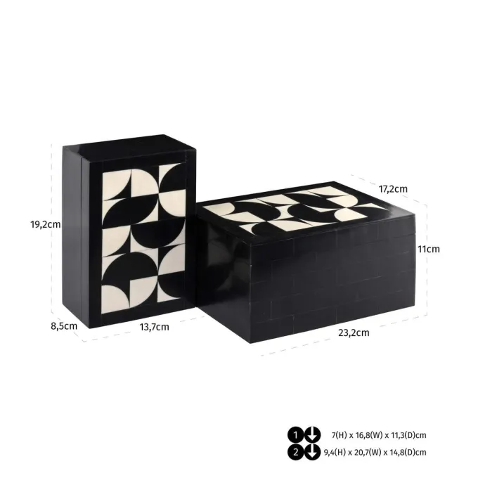 Richmond Interiors Opbergdoos Rae zwart/wit - Set van 2