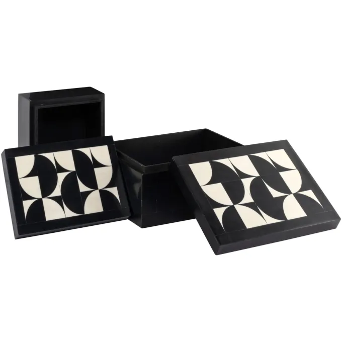 Richmond Interiors Opbergdoos Rae zwart/wit - Set van 2