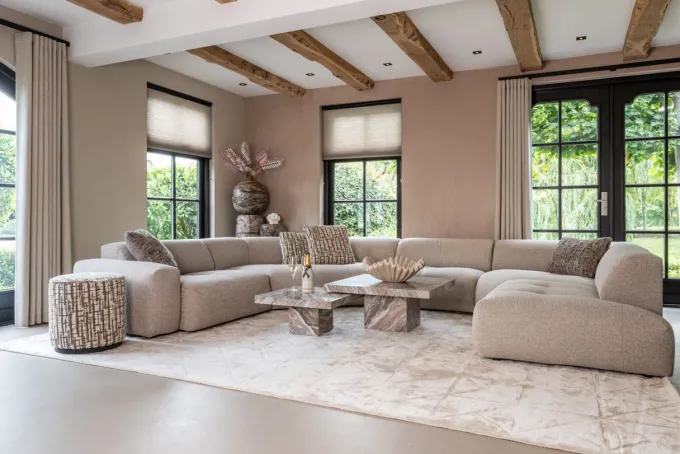Richmond Interiors Poef & Voetenbank Lexie greige 45Ø
