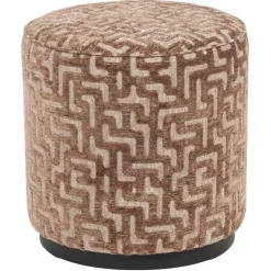 Richmond Interiors Poef & Voetenbank Lexie bruin labyrinth 45Ø