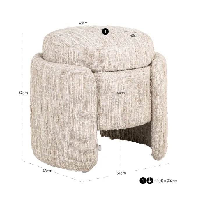 Richmond Interiors Poef & Voetenbank Cupid beige angora met opbergruimte