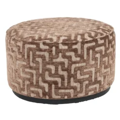 Richmond Interiors Poef & Voetenbank Lexie bruin labyrinth 70Ø