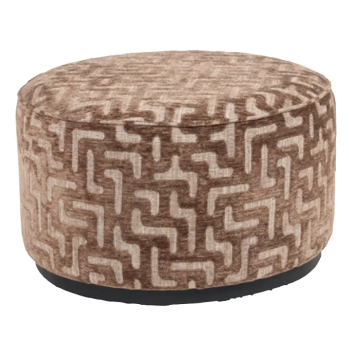 Richmond Interiors Poef & Voetenbank Lexie bruin labyrinth 70Ø