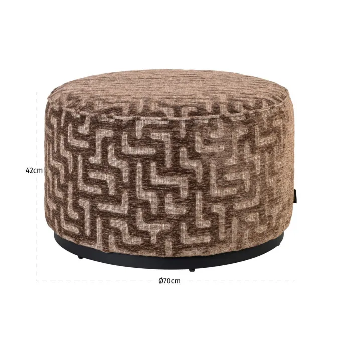 Richmond Interiors Poef & Voetenbank Lexie bruin labyrinth 70Ø