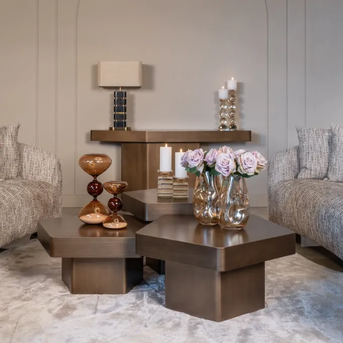 Richmond Interiors Salontafel Hexa set van 3 geborsteld Goud