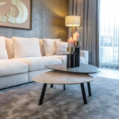 Richmond Interiors Salontafel Spencer set van 2 travertine Beige grijs