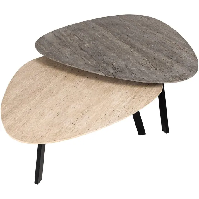 Richmond Interiors Salontafel Spencer set van 2 travertine Beige grijs