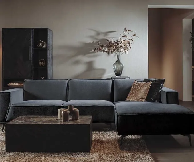 Tower Living Bank Leeds - 2,5 zits + chaise longue Rechts - City 464 zwart blauw