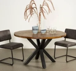 Tower Living Basto ronde eettafel 130 cm - Mangohout & Industrieel design