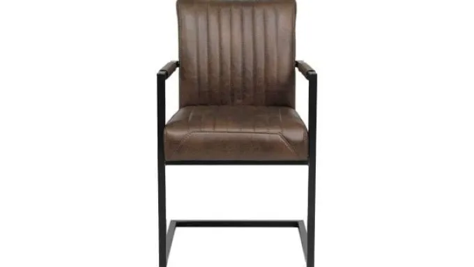 Tower Living Eetkamerstoel Ferro met armleuning - Cognac, donkerbruin, antraciet en groen
