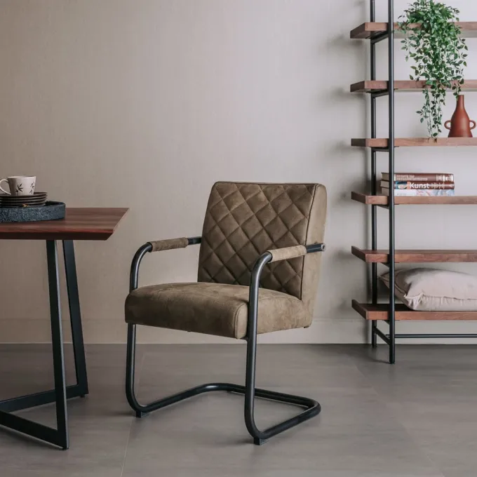 Tower Living Eettafelstoel Civo - Groen, cognac en antraciet