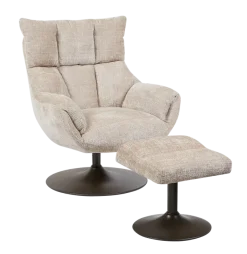 Tower Living Force Fauteuil met hocker - Cremona 14 beige (draaibaar)