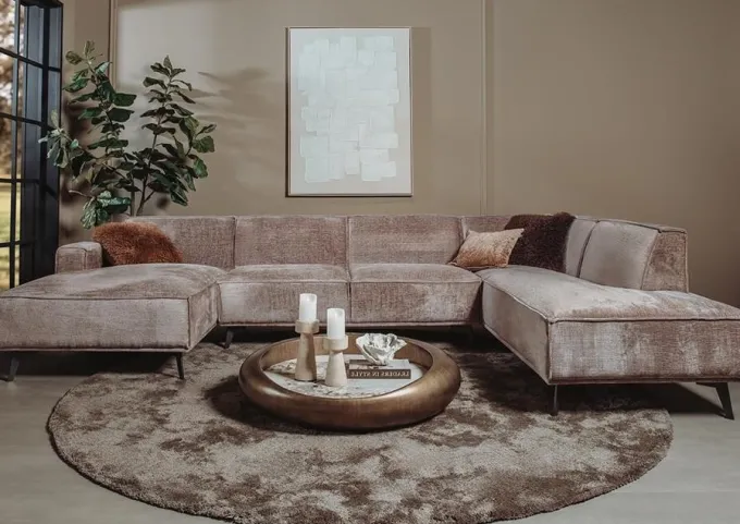 Tower Living Leeds Chaise Links - 2 5 zits - Ottoman Rechts - Touch 04 Taupe