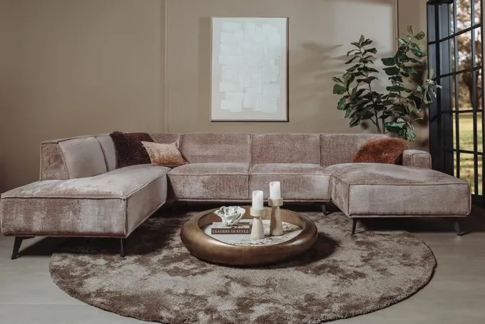 Tower Living Leeds Chaise Rechts - 2 5 zits - Ottoman Links - Touch 04 Taupe