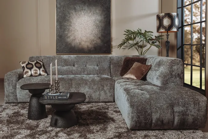 Tower Living Memphis 3 zits + Ottoman Rechts - Haga 16 charcoal