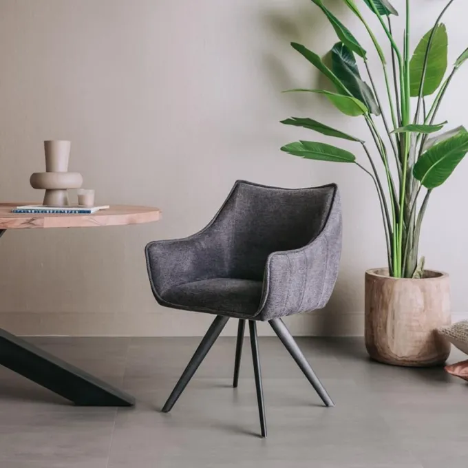 Tower Living Riviera Armstoel - fabric Brego 18 dark grey (draaibaar)