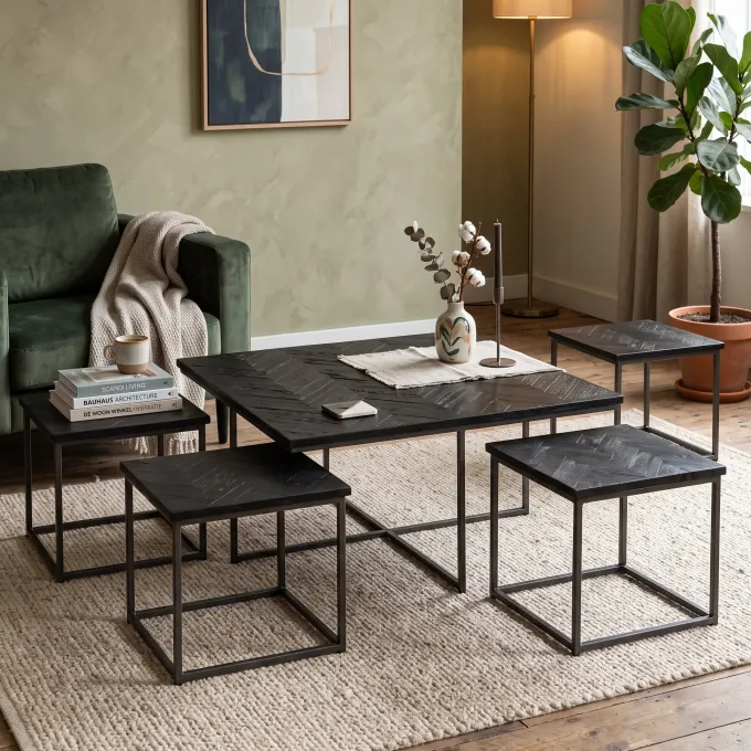 Tower Living Salontafel set van 5 Via – Gerecycled teak black