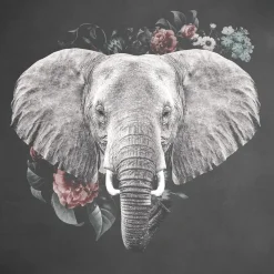 Wandkraft Elephant with Flowers - 74 x 74 cm