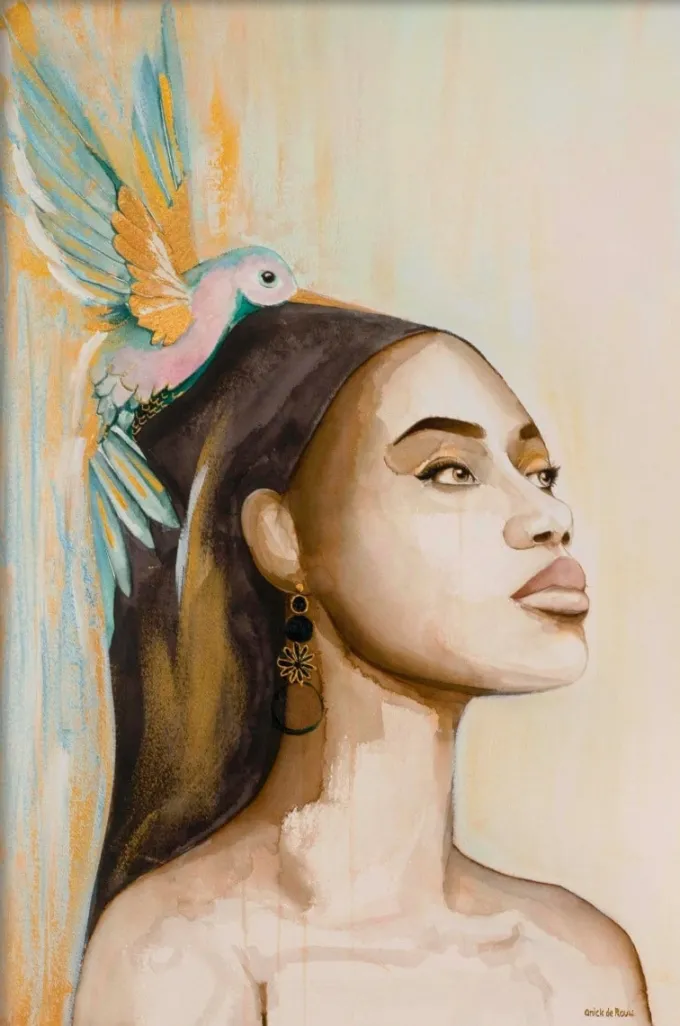 Wandkraft Woman and Hummingbird