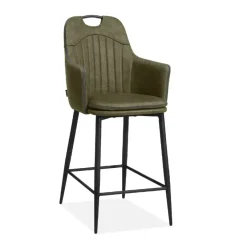 WoonMax Barstoel Morris - Luxor Antraciet, Cognac en Groen