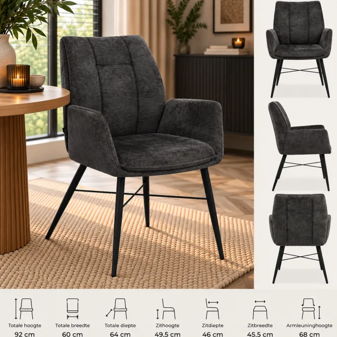 WoonMax Eettafelstoel Jefferson met Armleuning - Diverse kleuren movie