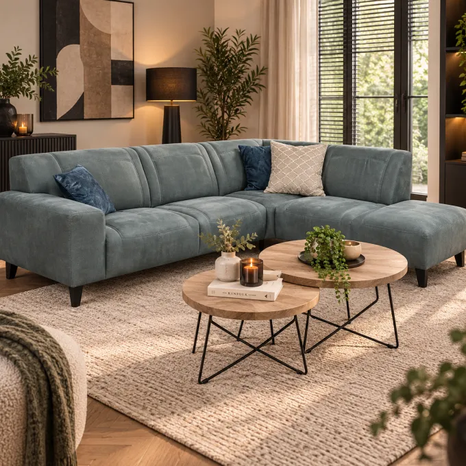 WoonMax Hoekbank Nashville A2 2.5 zits met ottomane Cuba Thyme - Showroommodel