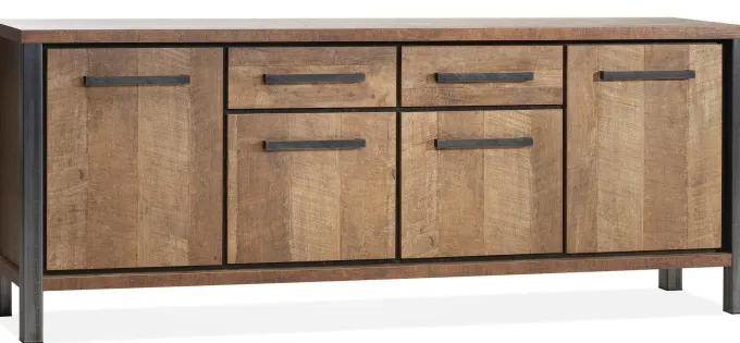 WoonMax Kinga dressoir 4 deurs/2 laden Lamulux Old Teak