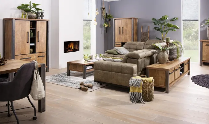 WoonMax Kinga TV-kast 170 cm met 2 deuren en 2 open vakken - Lamulux Old Teak