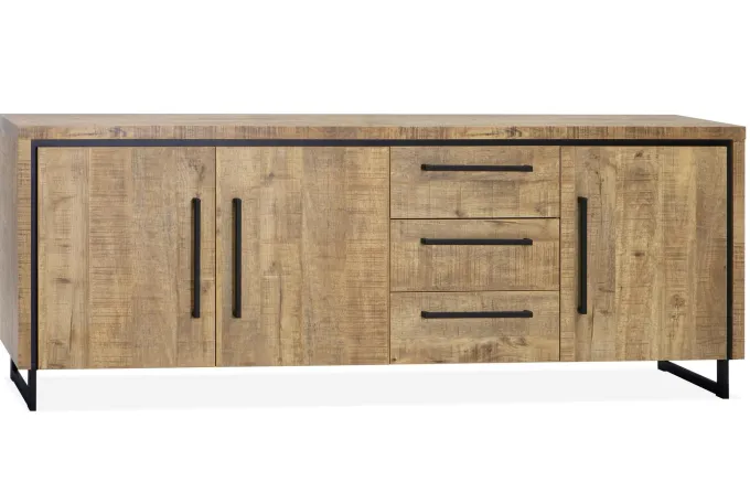 WoonMax Rimini dressoir 3 deurs - 3 lades Lamulux mango 225 cm