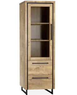 WoonMax Rimini Vitrinekast 1 deur glas - 2 lades Lamulux mango