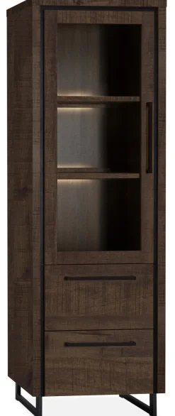 WoonMax Rimini Vitrinekast 1 deur glas - 2 lades Lamulux Dark mango
