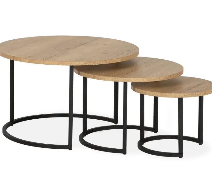 WoonMax Set van 3 salontafels Bolton met stalen onderstel - WoonMax
