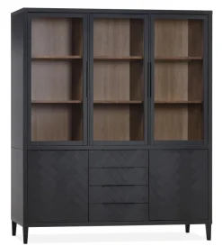 WoonMax Vitrinekast Gamma Old Piano - 3 glazen deuren en visgraatmotief