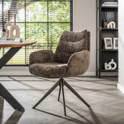 WoonStijl Armstoel Lounge draaibaar taupe met bruin onderstel