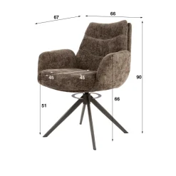 WoonStijl Armstoel Lounge draaibaar taupe met bruin onderstel