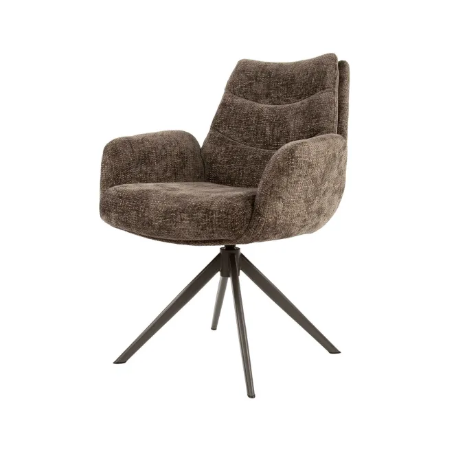 WoonStijl Armstoel Lounge draaibaar taupe met bruin onderstel