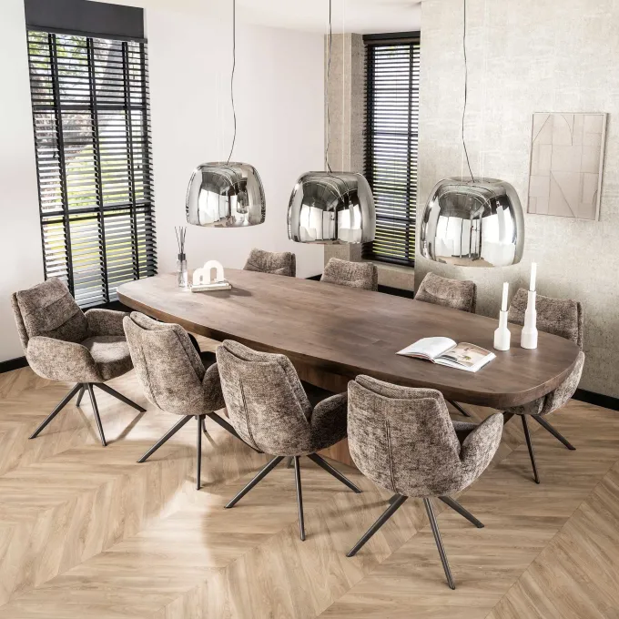 WoonStijl Armstoel Lounge draaibaar taupe met bruin onderstel