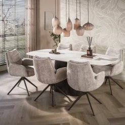WoonStijl Armstoel Lounge draaibaar zand met bruin onderstel