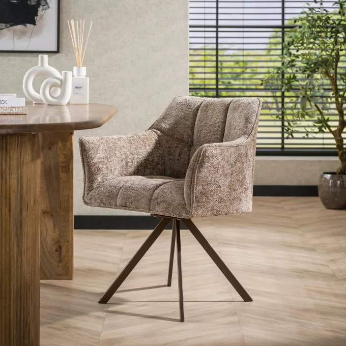 WoonStijl Armstoel Raster draaibaar Hoven champagne-bruin frame