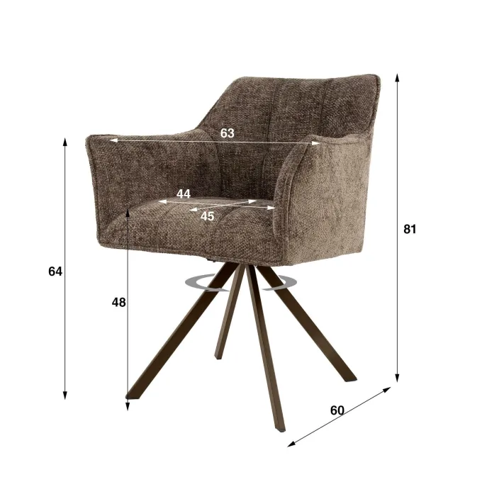 WoonStijl Armstoel Raster draaibaar Hoven taupe-bruin frame