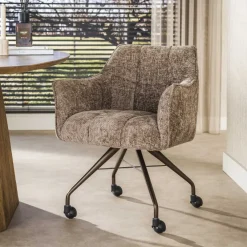 WoonStijl Armstoel Raster wieltjes Hoven champagne-bruin frame
