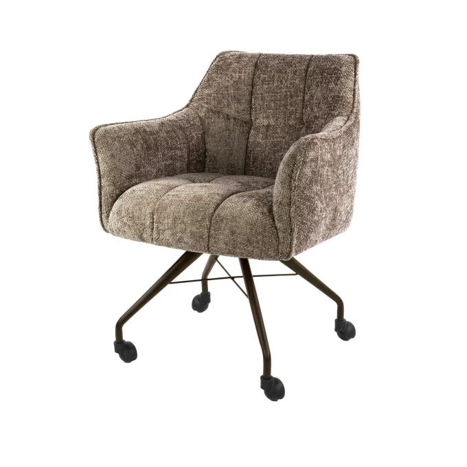 WoonStijl Armstoel Raster wieltjes Hoven champagne-bruin frame
