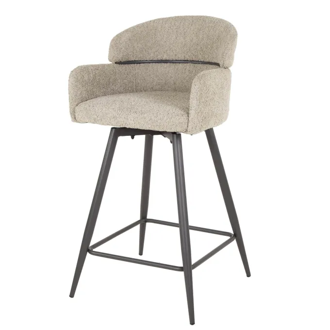 WoonStijl Barstoel draaibaar boucle ronde rug zand