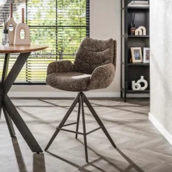 WoonStijl Barstoel lounge Rich taupe met bruin onderstel