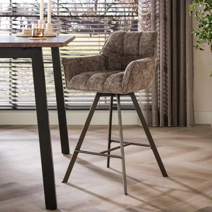 WoonStijl Barstoel raster draaibaar Rich Taupe - Bruin frame