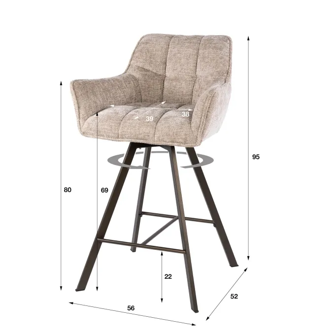 WoonStijl Barstoel raster draaibaar Rich zand - Bruin frame