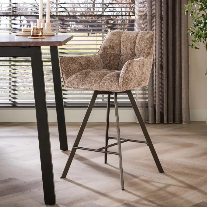 WoonStijl Barstoel raster draaibaar Rich champagne - Bruin frame