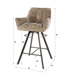 WoonStijl Barstoel raster draaibaar Rich champagne - Bruin frame