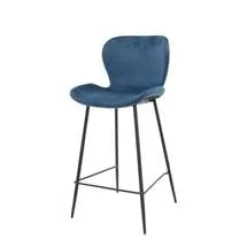 WoonStijl Barstoel velvet ronde buis blauw velvet