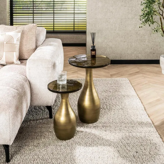 WoonStijl Bijzettafel S druppel Eclipse goud antiek finish
